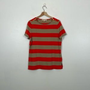 Michael Kors Womens L Short Sleeve Pullover Zip Shoulder Striped Tunic T Shirt